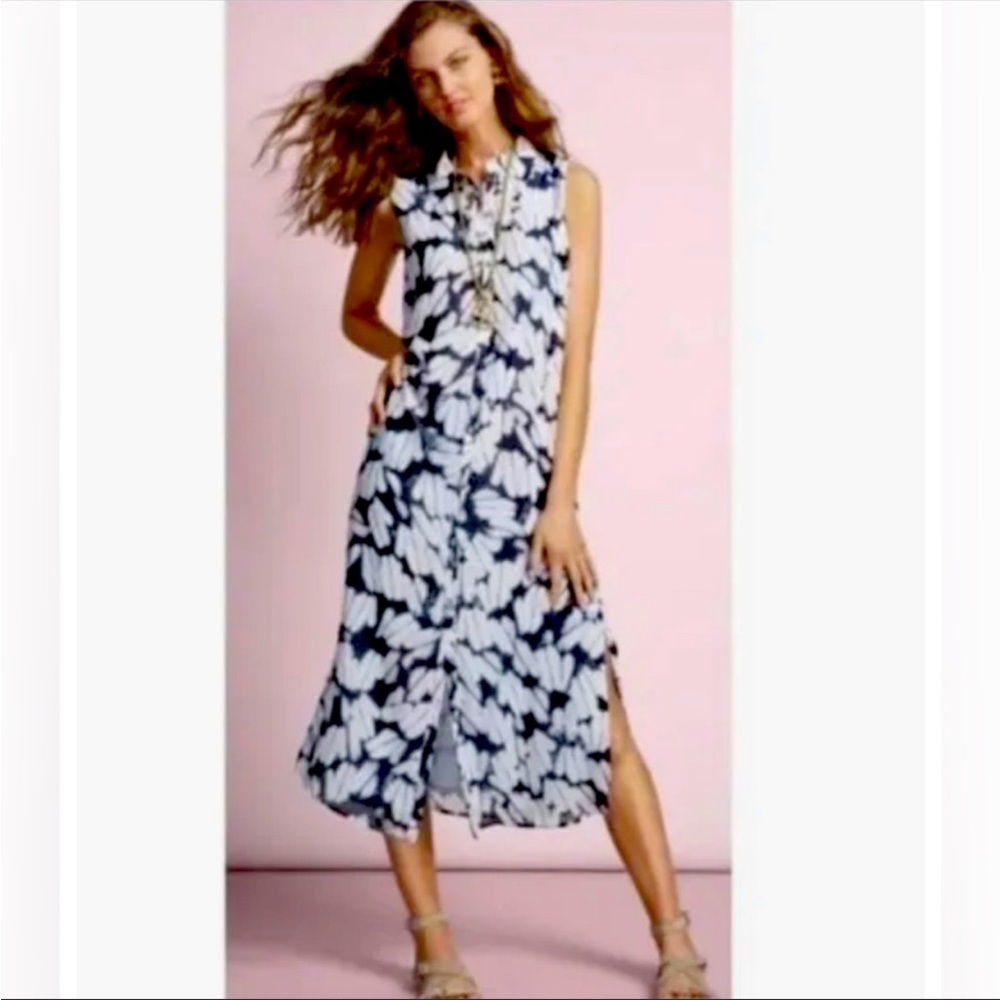 CABI CLOUDY SKY SHIRT DRESS, MAXI LENGTH SIZE L